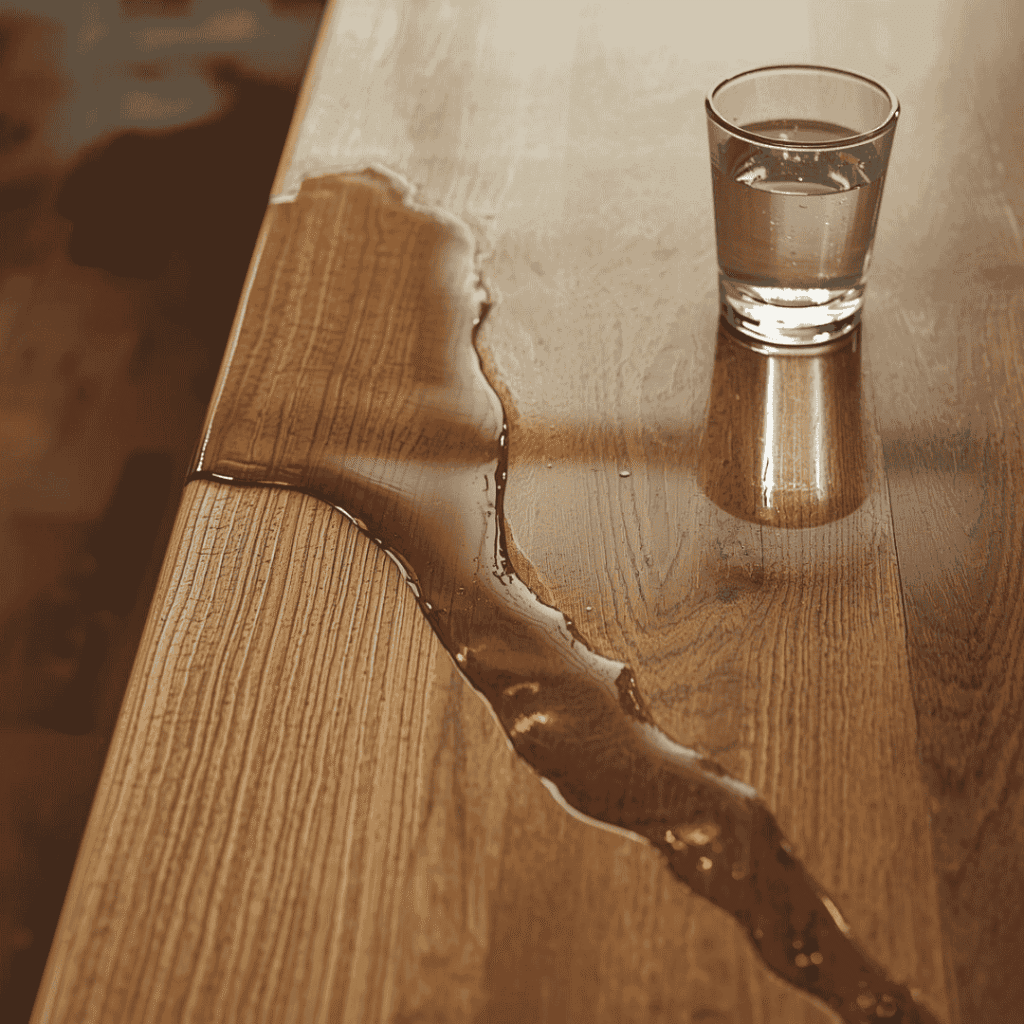 Proč se rozlitá tekutina drží podél hrany stolu?