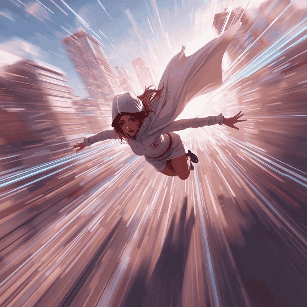 dívka letící rychlostí světla se stínem